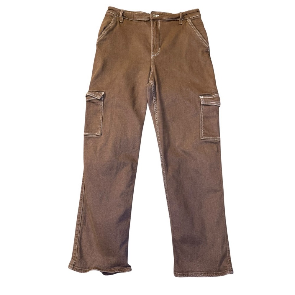 Hollister Brown Ultra High Rise Dad Jean Cargo Contrast Stitch 13R W31 L31